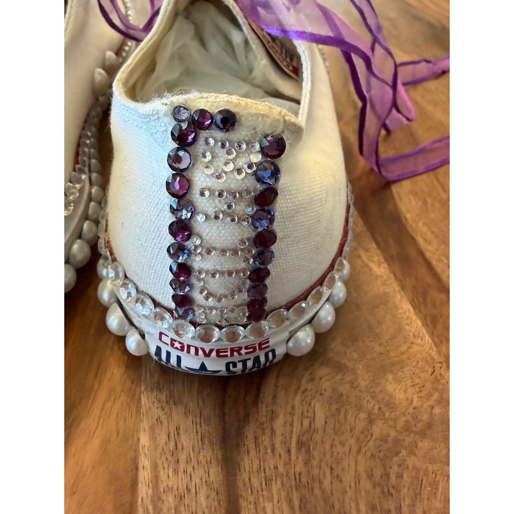 Custom White Converse Chuck Taylor All Star Low Top Sneakers Embellished 10.5 - Picture 8 of 14